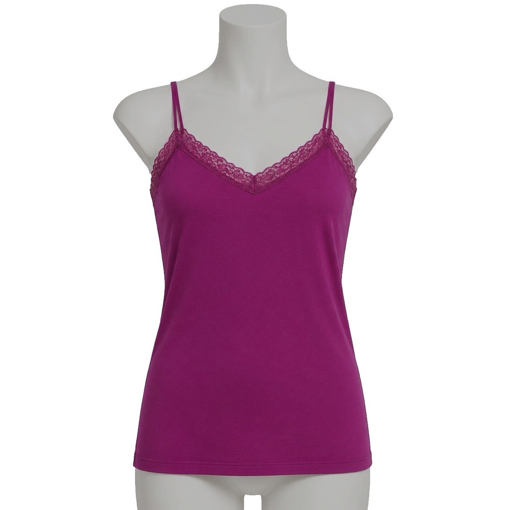 Merona Y2K Lace Trim Cami Tank Top Medium Purple Stretch Cotton Spaghetti Strap